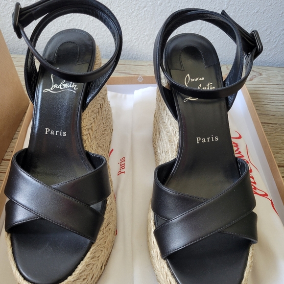 Christian Louboutin Mariza zeppa 130 black leather wedge sandals sz 39 - Picture 10 of 16
